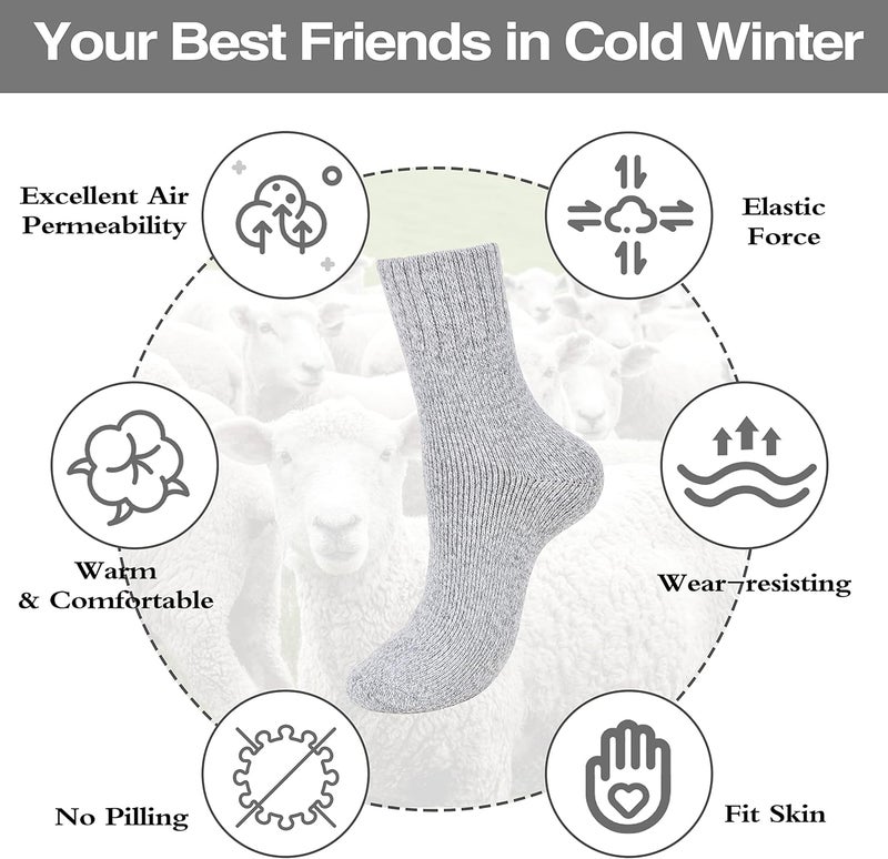 Clothclose Wool Socks - Winter Warm Wool Socks for Women Men, Soft Cozy Sock, Thick Knit Crew Boot Sock for Women Men - Image 4